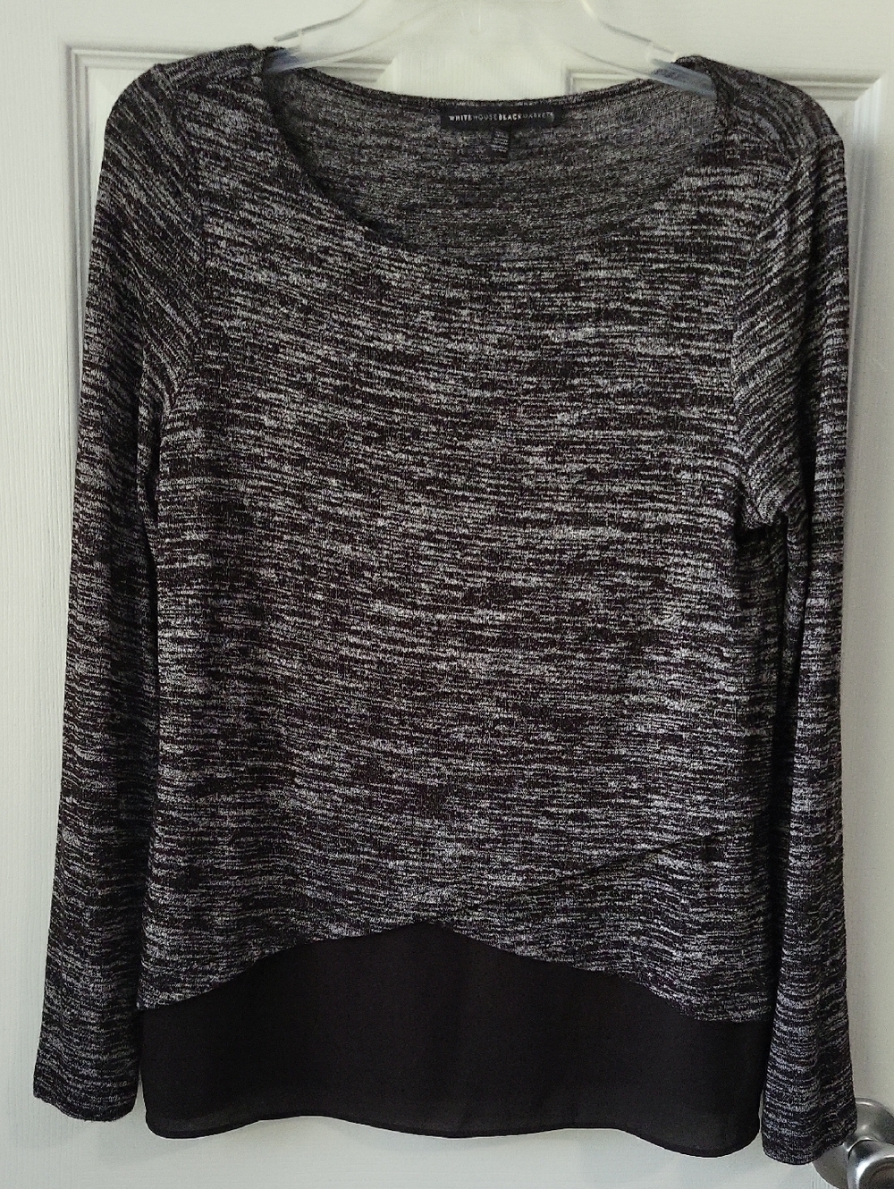 White House Black Market Black and Gray Marled Layered Long Sleeve Top